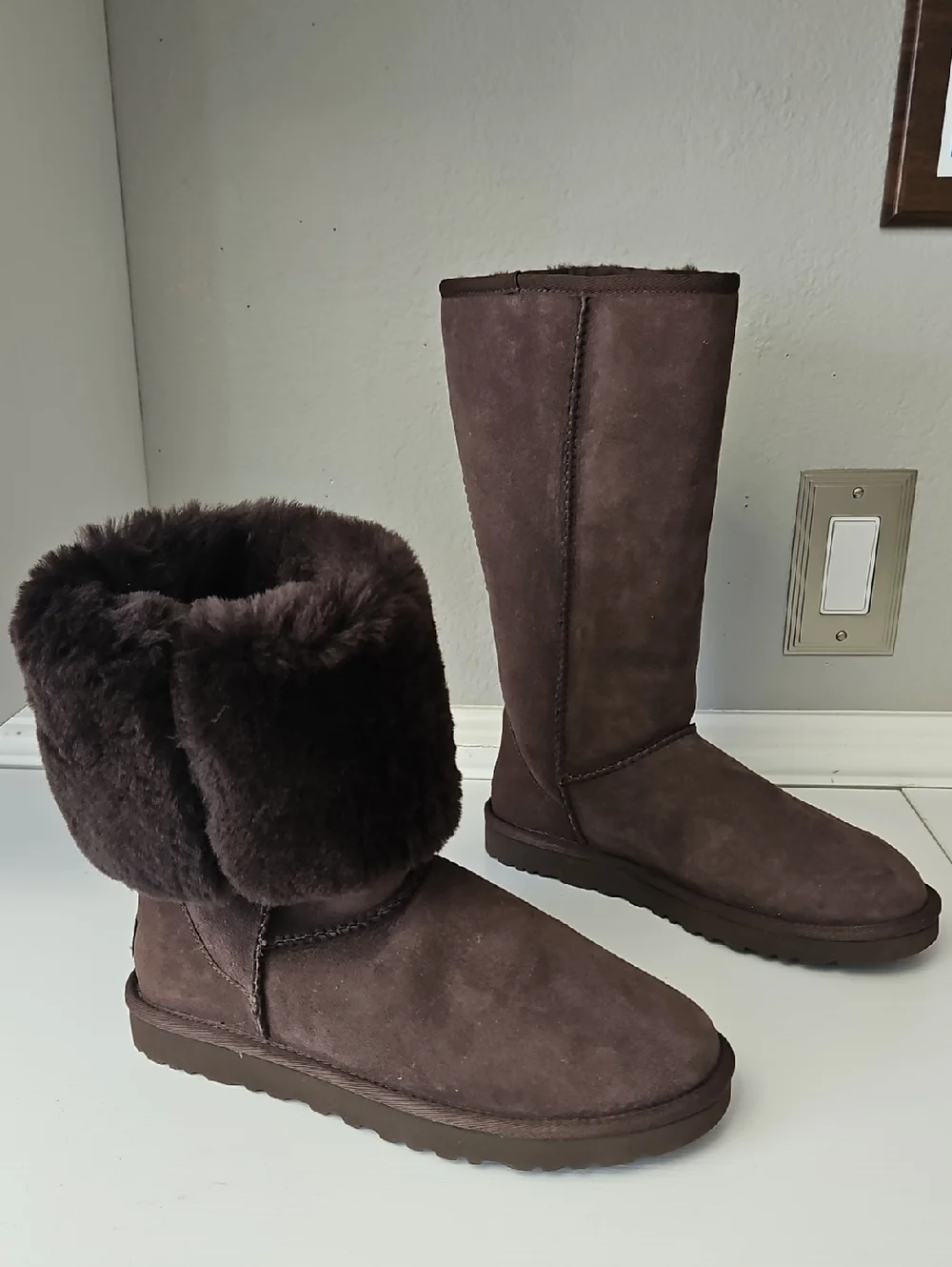 UGG Tall Suede Boots in Dark Brown